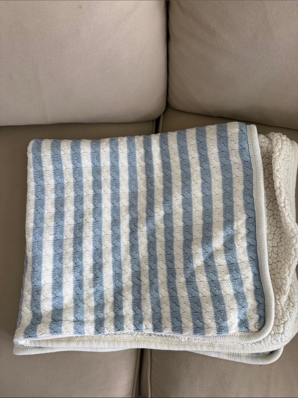 Pottery Barn Kids Cable Blue & White Stripes Blanket 36”x30”